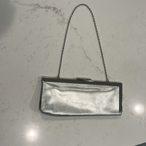 Calvin Klein silver vintage clutch purse with chain strap. - Picture 4 of 9